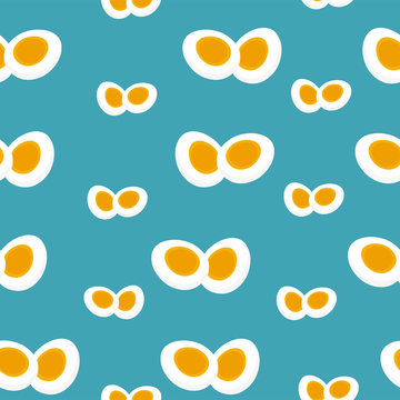 Boiled sliced eggs seamless pattern is great as towel print, kitchen apron pattern, etc.