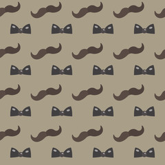 Fototapeta premium Mustache, Bow tie seamless patterns. Father's Day holiday concept repeating texture, endless background. Vector illustration