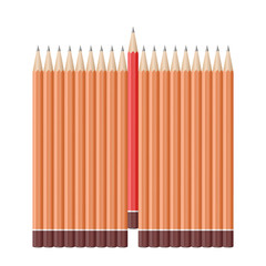 Fototapeta premium Single red pencil stands out amongst many lead pencils. School supplies concept. Bussiness strategy. Leadership. Vector illustration