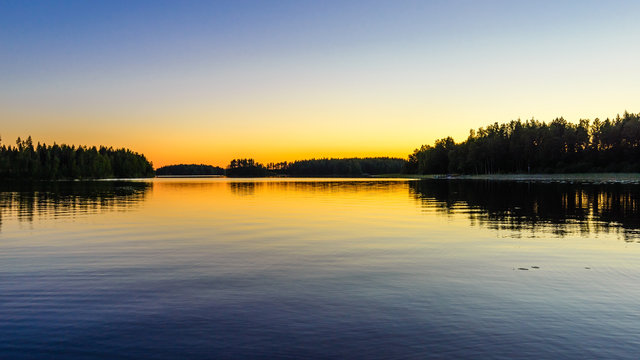 Orange sunset on the lake.