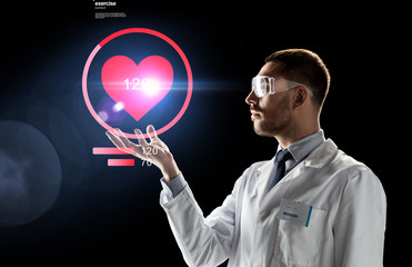 doctor or scientist with heart rate projection
