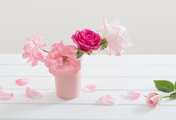 pink roses on white background