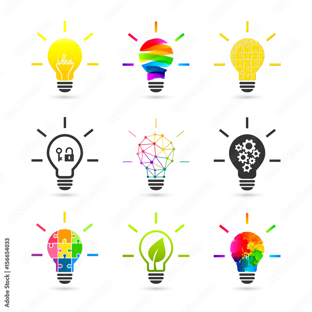 Poster lightbulb concept. set made of various design and style.