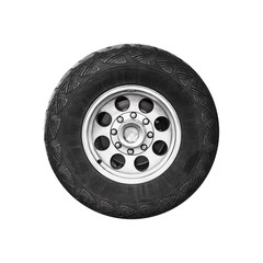 SUV car wheel, frontal view isolated on white