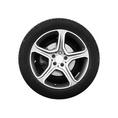 Car wheel on light alloy disc isolated on white