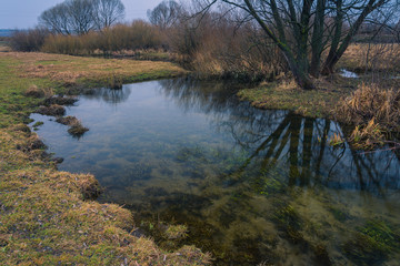 Fototapeta na wymiar Small river among fields in early spring