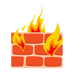 Firewall icon flat. Wall in fire icon vector illustration. Network protection symbol