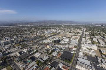 Aerial view of th North Hollywood community in the San Fernando Valley area of Los Angeles, California.