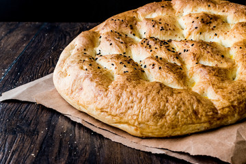 Turkish Ramadan Pita or Ramazan Pidesi. (Pide)