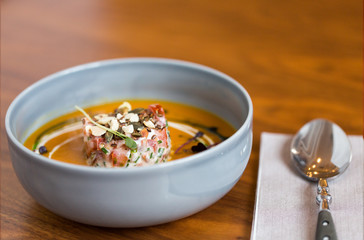 vegetable pumpkin-ginger soup in bowl