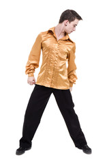 Naklejka premium Disco dancer showing some movements against isolated white