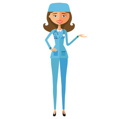 Woman medical doctor presenting flat cartoon vector illustration