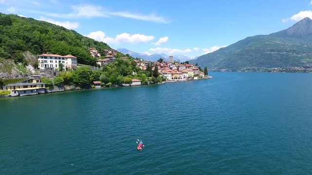 Aerial view over the Como lake - Tipical villages on lake