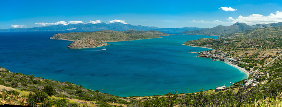 Greece Crete,view to Spinalonga island,  turquoise water panorama