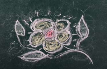 Flower with leaves chalkboard, blackboard texture