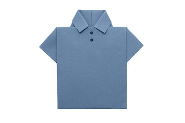 isolated blue paper  folded in shirt shape