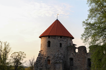 View of beautiful ruins of ancient Livonian castle in old town of Cesis, Latvia. Today Cesis is an important cultural and artistic centre. 