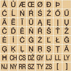 Latin/greek alphabet on wooden tiles (3/3)