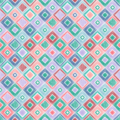 Seamless vector geometrical pattern with rhombus, squares. endless background with hand drawn textured geometric figures. Pastel Graphic illustration Template for wrapping, web backgrounds, wallpaper