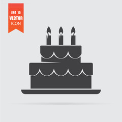 Cake icon in flat style isolated on grey background.