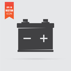 Car battery icon in flat style isolated on grey background.