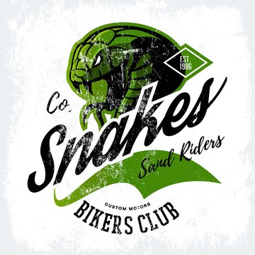 Vintage American furious green snake bikers club tee print vector design. Street wear mascot t-shirt emblem.
Premium quality wild animal superior logo concept illustration.