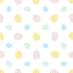 Bright colored eggs on the white background. Seamless scratched pattern. Simple abstract texture. For decoration, wallpaper, web page bg.