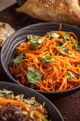 Asian korean carrot salad with spices in the ?lay plate