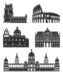 Southern Europe. European buildings on white background