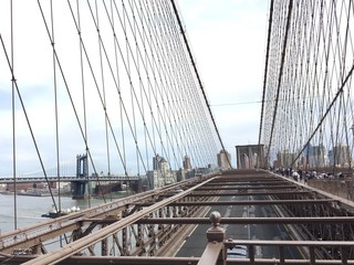 Structure of Brooklyn bridge with cable and Manhattan bridge