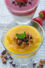Mango and strawberry panna cotta