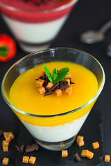 Mango and strawberry panna cotta