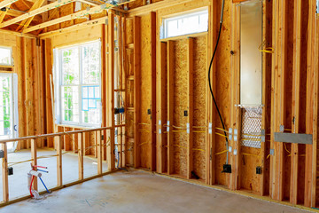 The frame building or house with basic electrical wiring