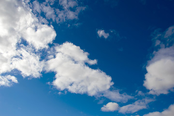 Panorama of the cloudy sky, background with large white clouds in the atmosphere.