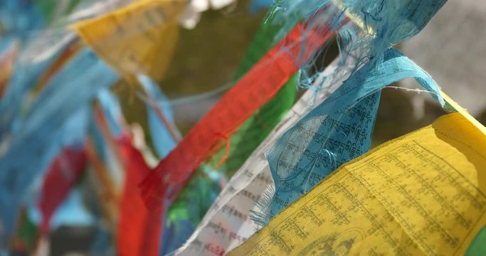 4k close up of prayer flag,tibet.