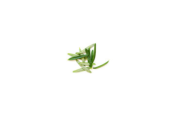 Fresh leaves of organic rosemary seen from above isolated on a white background