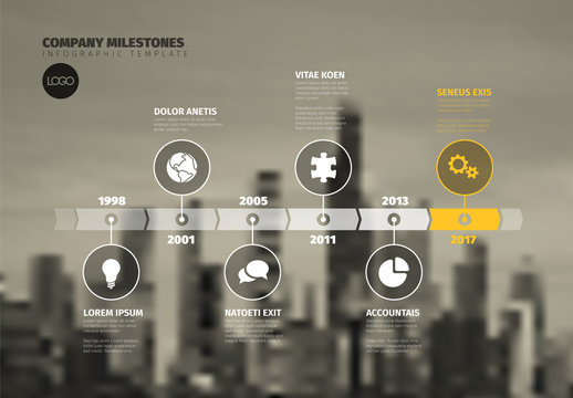 Horizontal Timeline Infographic with City Background