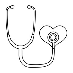 line medical stethoscope to check cardiac heartbeat with heart symbol, vector illustration
