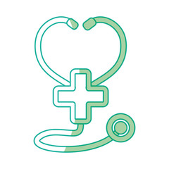 silhouette medical stethoscope to check cardiac heartbeat with cross symbol, vector illustration