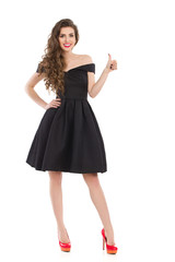 Elegant Young Woman In Black Dress Gives Like