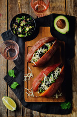 Avocado black bean cilantro stuffed sweet potato