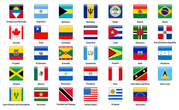 Flags of all countries of the American continents