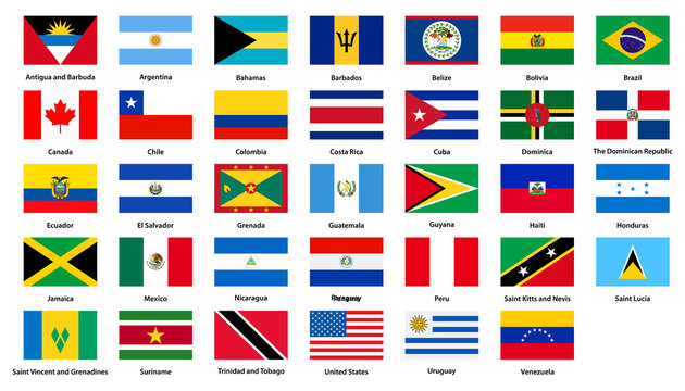 Flags of all countries of the American continents