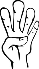 Cartoon Hand Line Drawing 4 Fingers