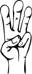 Cartoon Hand Line Drawing 3 Fingers