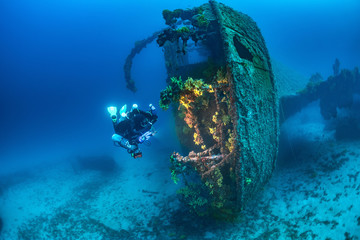 Diving on the wreck BRIONI, Vis Island - obrazy, fototapety, plakaty