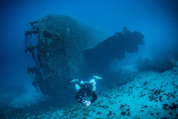 Diving on the wreck BRIONI, Vis Island. - obrazy, fototapety, plakaty