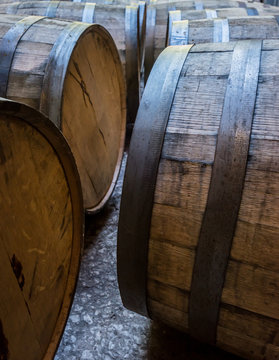 Old Bourbon Barrels Laying on Their Sides