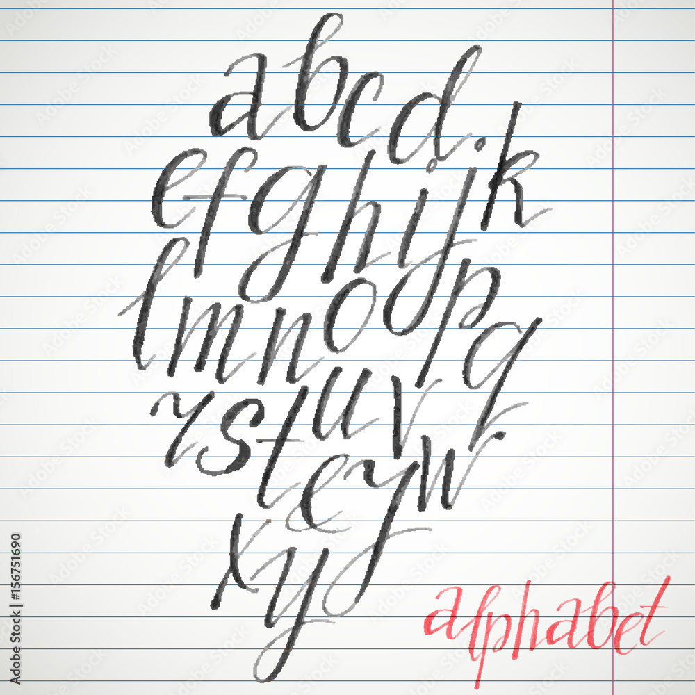 Poster Calligraphic font. Handwritten alphabet in brush style. Modern script in vector. Handmade thin letters.