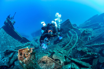 Diving wreck TETI Island VIS Croatia - obrazy, fototapety, plakaty